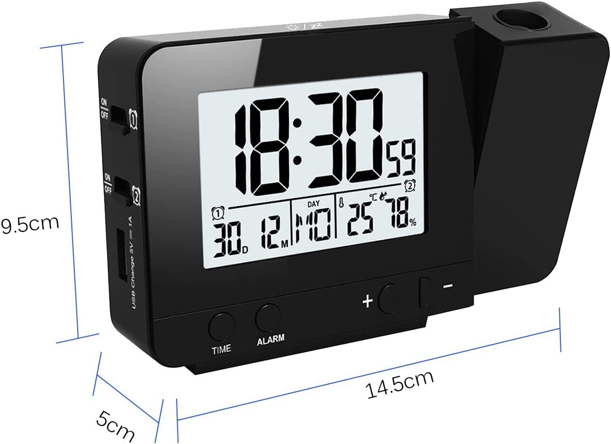 Houkiper Digital Despertador Proyector, Relojes de Proyección con Temperatura, 4 Niveles de Brillo Ajustable