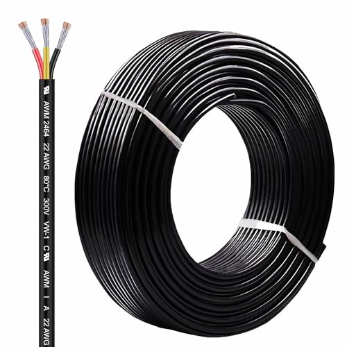 LINKSQ UL2464 10FT 22 Gauge 3 Conductor Electrical Wire, Tinned Oxygen Free Copper 3 Wires, 22/3 AWG Landscape Wire, OFC LED Lighting Cable, Low Voltage Wires, Automotive Battery Wire Cable