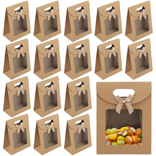 【Design pratico】Questi sacchetti di carta marroni con finestre presentano un design pratico e maneggevole con manici, sono facili da trasportare. Design nascosto con chiusura in velcro, facile da aprire e chiudere; e sono perfetti per confezionare dolci, biscotti e snack, rendendoli pratici da regalare.