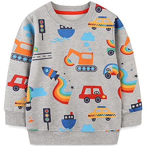 Funnymore Toddler Boy's Crewneck Sweatshirt Clothes,Long Sleeve Shirt Top Outfit Grey Excavator 5T #TOP4