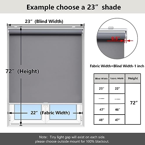 Image of AOSKY Blackout Cordless Roller Shade for Indoor Windows, 71 inchW x 72 inchH, Grey