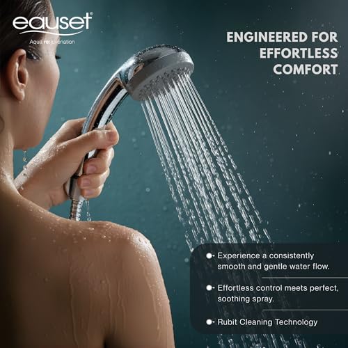 Image of Eauset Plus 75mm Hand Shower with 1.5m Hose & Wall Hook | Single Mode ABS Handheld Shower Head | High Flow 15 LPM at 3 Bar | Wall Mounted Bathroom Shower | Polished Finish