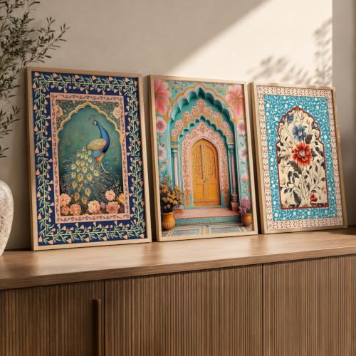 Image of kotart Wall Art Painting With Frame | Paintings Home Decoration For Living Room Bed Room Hotel Wall Decor Digital Reprint Indian Traditional Madhubani Set of 3 (14x20 Inch)