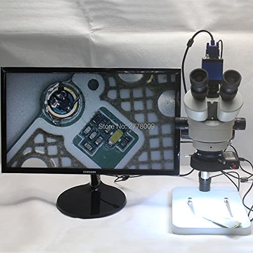 Microscope Trinocular Stereo Microscope 3.5X-90X Continuous Zoom Magnification Full HD 2.0MP VGA Camera LED Light Source 10-inch Monitor (With 10 Inch Monitor Standard 7X 45X)