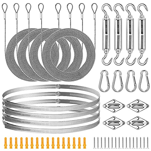 52Pcs Sun Shade Sail Hardware Kit, With 304 Anti-Rust Stainless Steel Rope,Heavy Duty Anti-Rust Square/Rectangle Shade Sail Installation For Garden Lawn Patio #TOP24