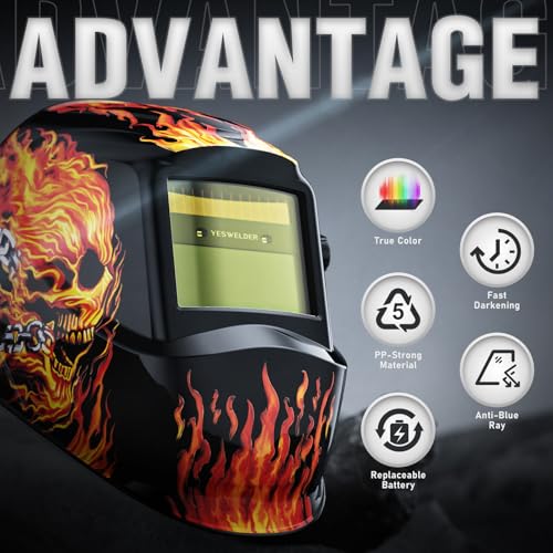 Image of YESWELDER Auto Darkening Welding Helmet, Blue Light Blocking, 1 /1 /1 /1 True Color Solar Powered Welding Hood with 2 Arc Sensors, Wide Shade 3.5 /9-13 Welder Mask for TIG MIG ARC and Grind