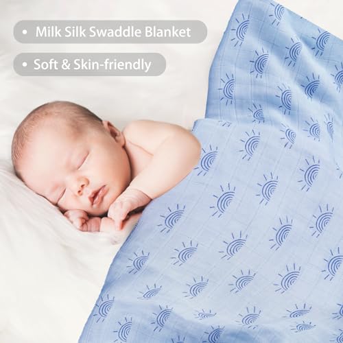 Image of Viviland Muslin Swaddle Blankets, Breathable and Skin-Friendly Baby Receiving Blankets, 2-Pack Sun, 47 x 47 inches