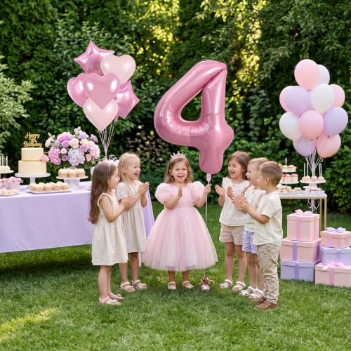 Image of TONIFUL 4th Birthday Balloons Kit 40 Inch Pink Large Number 4 Foil Balloon