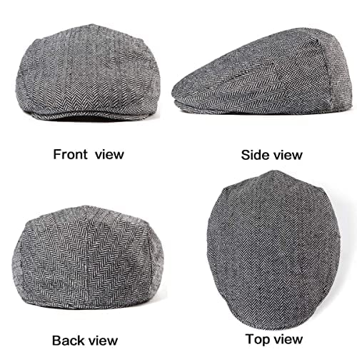 Ladybro Black+Grey Tweed Flat Cap - Wool Hat For Men Newsboy Cap Ivy Hat Large 2 Pack thumb #3