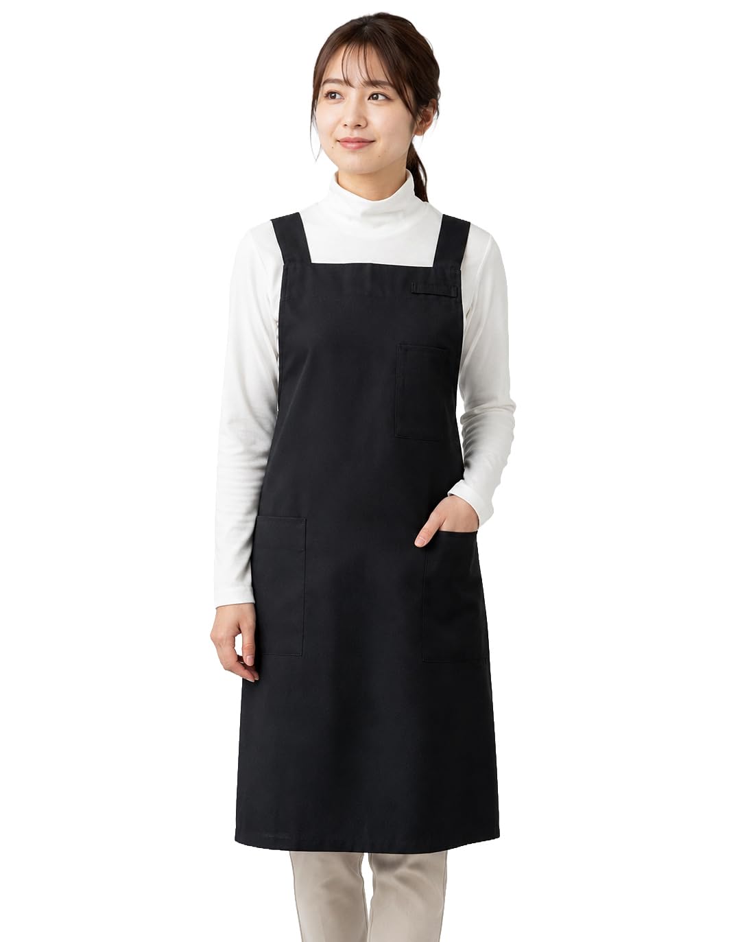 Amazon.co.jp: ZT9508-2 ブラック F 胸当てエプロン 黒 キッチン 飲食