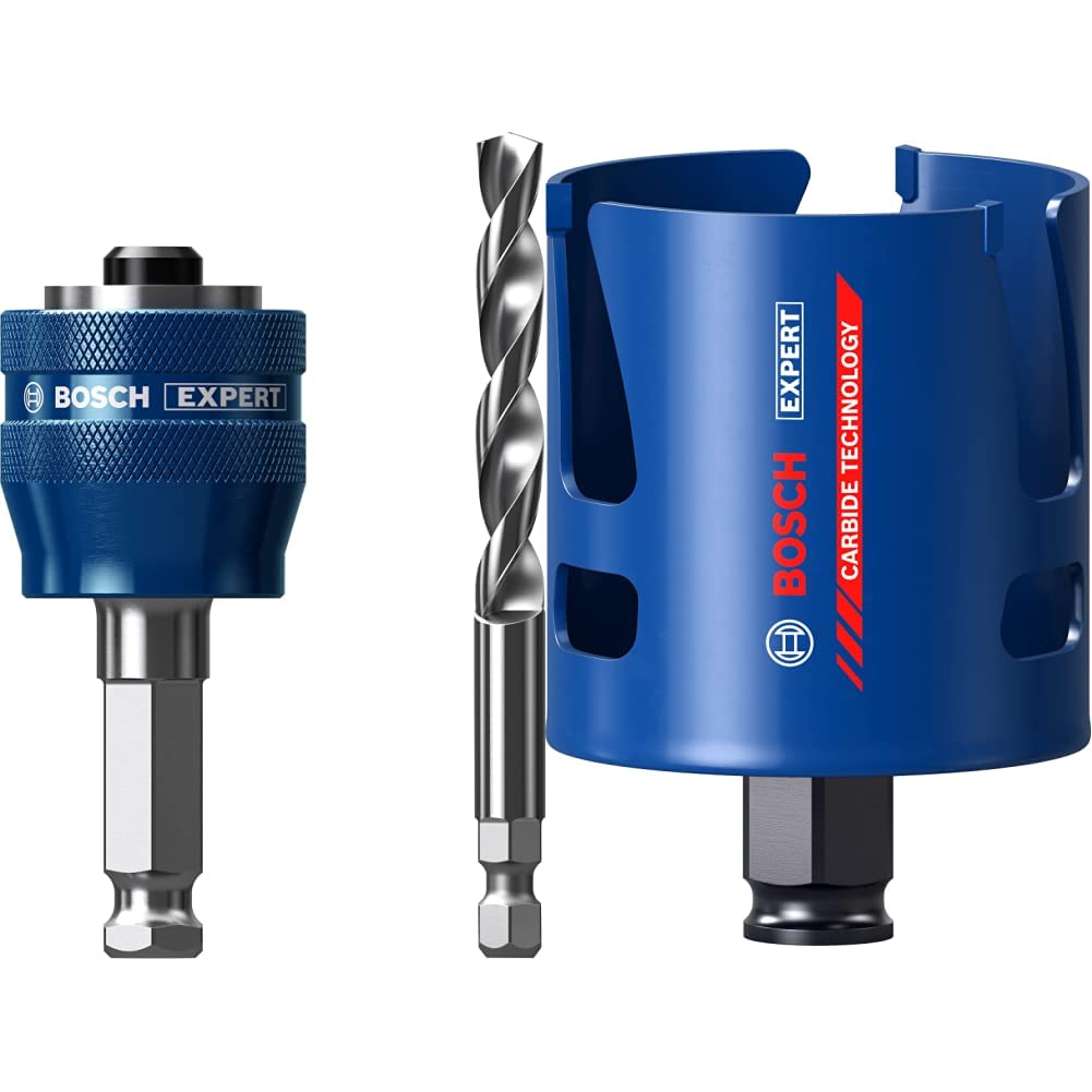 Bosch Professional 1x Adaptador Expert Power Change Plus Ø 7,15 mm + 1x Sierras de corona Expert Construction Material para Madera blanda, Ø 60 mm, Accesorios Taladro de Impacto Rotativo