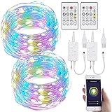 Luminea Home Control Lichterkette LED: 2er RGB-LED-Lichterdraht mit Musik-Steueurung, WLAN und App, USB, 5 m (Lichterkette RGB LED, WiFi-RGB-LED-Lichterkette, Solar Schlauch)