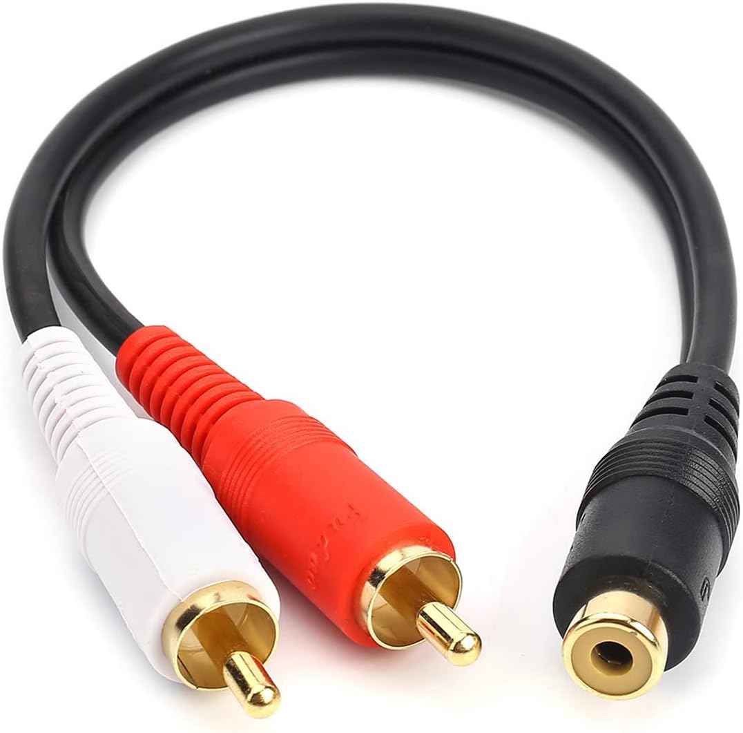 JSJ RCA Female to 2 RCA Male Y-Cable Stereo Audio Cable with OFC Conductor Dual Shielding Gold Plated Metal Shell Flexible PVC Jacket (0.2M)