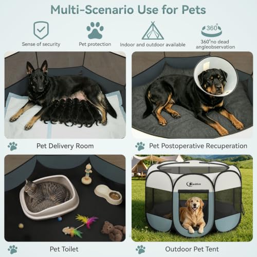 Image of Siedihit Dog Playpen Tent Crate Cage Indoor Outdoor Travel Extra Large Grey