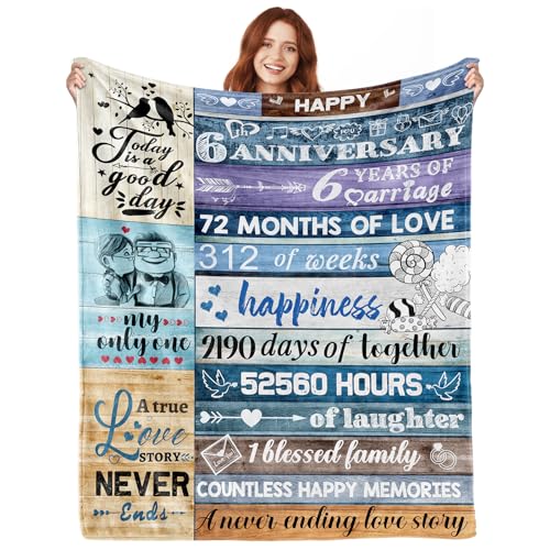 6 Year Anniversary Traditional Gifts for Her Him, 6th for Her, 6 Year Iron Anniversary Wedding Gift, Happy Anniversary Blanket Decorations Present for Women Men Couple
