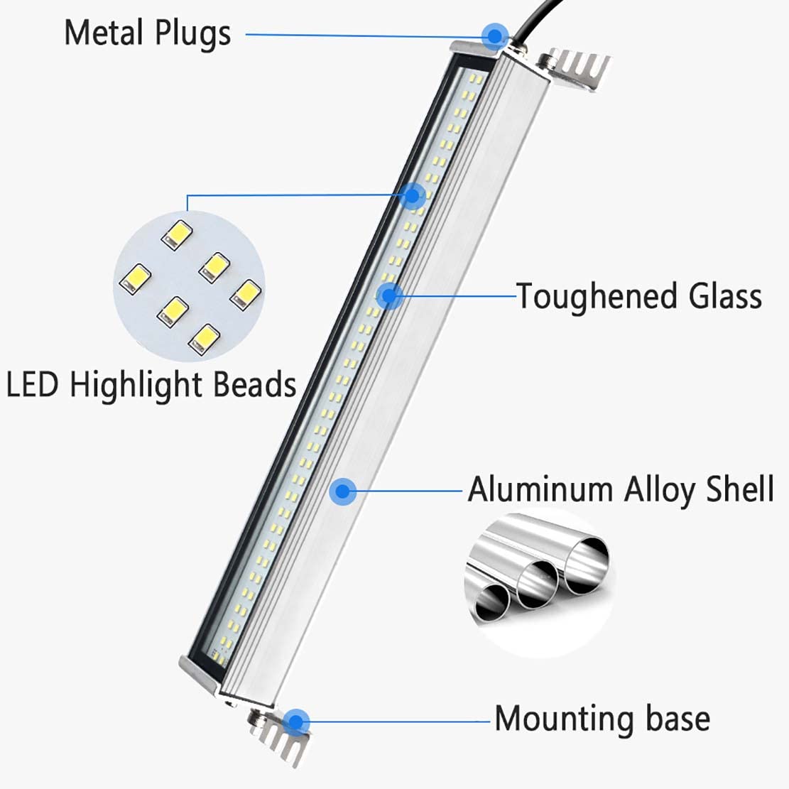 IP66 Wodoodporna przemysłowa/maszynowa lampa rurowa, AC24-36V CNC LED Lampa robocza, przeciwwybuchowa lampa do sprzętu, do tokarki i frezarki przemysłowej (rozmiar: 10 W)