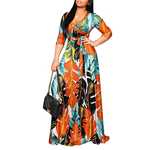 Image of FANDEE Plus Size Maxi Dress for Women Casual Summer Sundress V-Neck 3 /4 Sleeve