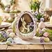 pechpell Easter Egg Bunny Figurine, Gold Embossed Resin Decorative Egg Shaped Bunny Decor with Purple Flowers, Spring Rabbit Statue Gifts Indoor Tabletop Centerpiece Mantel Shelf Desk Home Decorations
