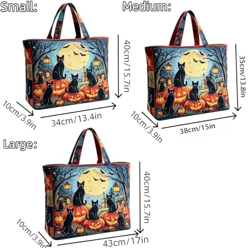 Halloween Quilted Overnight Bag Women Large Travel Tote Duffle Pumpkin Cat - image 5