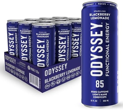 Odyssey Functional Energy Drink, 85mg Caffeine, Blackberry Lemonade 12 Pack