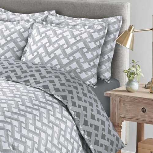 Majestic Giftware Madison Linen 4 Pcs 48" Twin Size Bedding Set (BL107-48T-4pcs) Diamond Braid Dark Gray 300 TC Cotton Sateen Durable & Washable | 1 Fitted Sheet, 1 Duvet, 2 Pillowcases