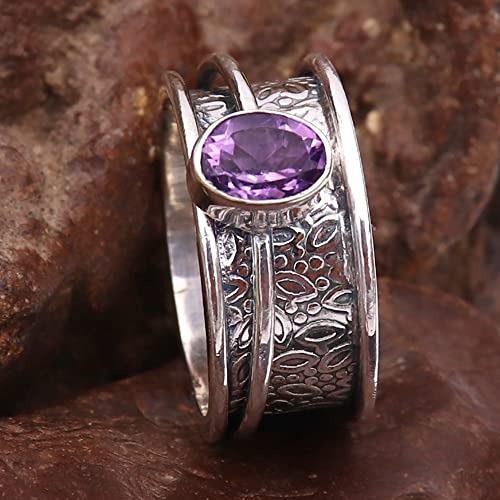 Amethyst Silver Spinner Ring 925 Solid Sterling Silver Band Meditation Ring By Goyal Exports SRG328D