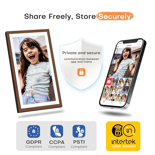 Image of Digital Picture Frame, 15.6 Inch Frameo Digital Frame WiFi Large Display | 1920*1080 IPS FHD Touchscreen, 32GB, Wall-Mountable, Share Picture Video, Electronic Photo Frame, Mom Gifts, Teak Woodgrain