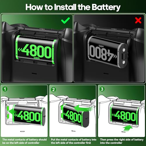 Image of Rysker 4x4800mWh Rechargeable Battery Pack for Xbox with Charger, Controller Batteries Pack with Charging Station for Xbox One /S /X /Elite Controllers for Xbox One Games