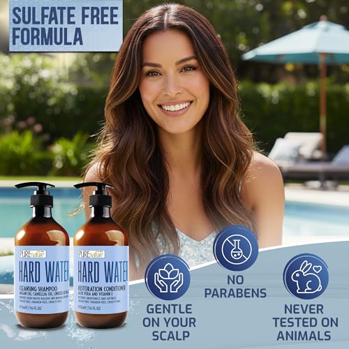 Image of Hard Water Shampoo and Conditioner Set - Sulfate Free and Paraben Free Chelating Action - Moisturizing Professional Formula for Women and Men - Hydrating Swim Safe Formula - 16 Fl Oz (Set of 2)