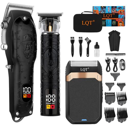 LQT Set di tagliacapelli professionale per uomini – rasoio elettrico senza fili per tagli di capelli, tagliacapelli da uomo, regalo per lui (nero)