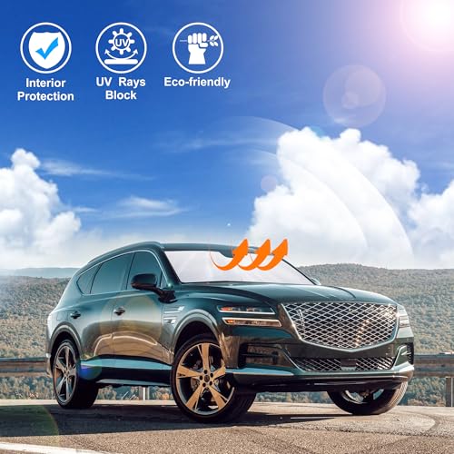 Image of Windshield Sun Shade Custom Fit for 2021 2022 2023 2024 2025 2026 Genesis GV80 Accessories Foldable Sunshade Sun Blocker Protect Car from Sun Rays & Heat Damage Keep Car Cooler
