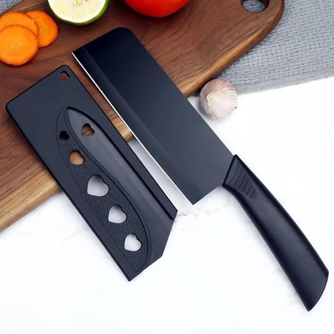 Image of Professional Kitchen Knife Set, 3-Piece Black Chef Knives with Cover Ergonomic Handles Sharp Manual Sharpening for Home Kitchen & Restaurant (Dark Black)