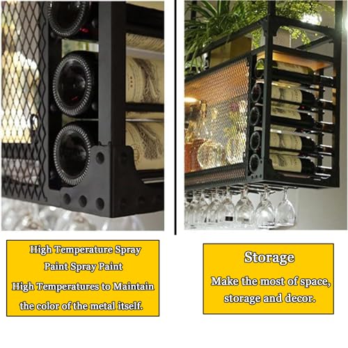 Vintage-Weinregal, 100 cm, Gitterstruktur, Präsentationsregal für den Einzelhandel, LED-Beleuchtung, Wand- oder Standmontage, Glashalter für Zuhause und Gastronomie, 2-stöckiges De