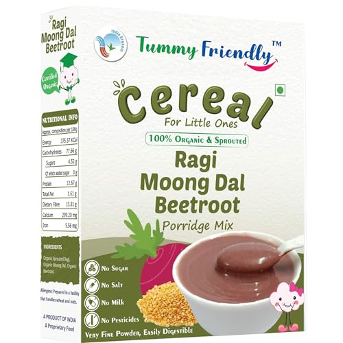 Image of TummyFriendly Foods Organic Sprouted Ragi Almond Dates Porridge Mix | Made of Sprouted Ragi Powder for baby | Available in Trial Baby Packs too | Shelf-life 9 month | 200g (Beetroot)