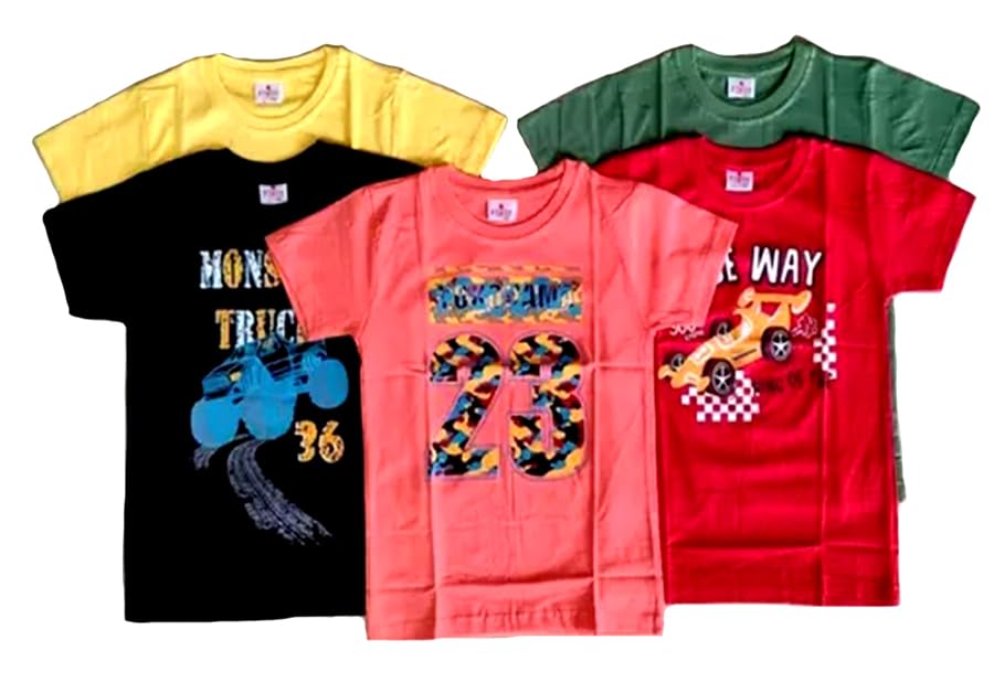 Image of t Shirt for Boys Printed Cotton Half Sleeve Regular Fit Casual Multi Colors Set of 5 PCS