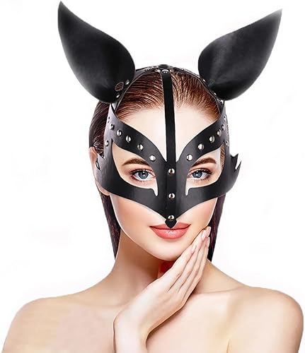Miniatura 1 de Máscara de piel de zorro punk para mujer, máscara de gato de media cara, máscara de conejo para Halloween, cosplay, máscara de animal para adultos,