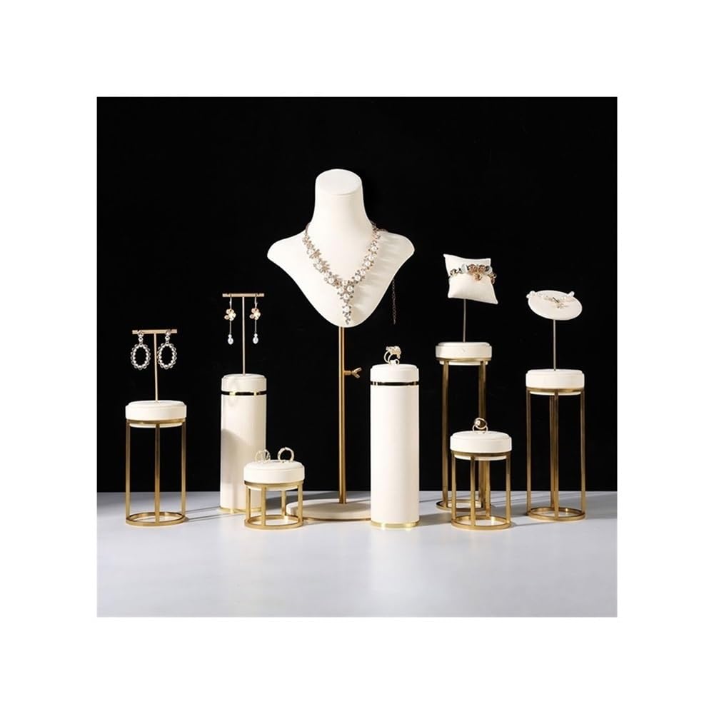 QINGGANG-0224 jewelry organizer Beige Velvet Metal Series Window Necklace Display Stand Jewelry Bracelets Rings Earrings Display Stand for dressing table