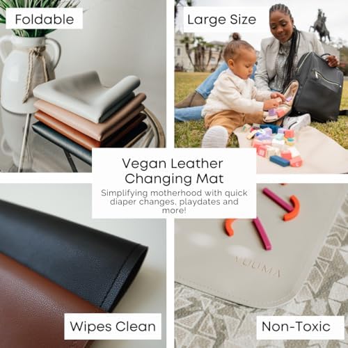 Miniatura 3 de YUUMA Cambiador de cuero vegano, cambiador de pañales para bebé, portátil, lavable y reutilizable, 15 x 22 pulgadas, plegable para viajes (ónix)