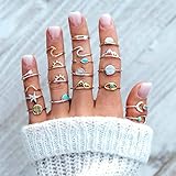 Vakkery Boho Turquoise Knuckle Rings Set Gold and Silver Wave Joint Knuckle Ring Moon Stackable Finger Ring Jewelry for Women and Girls