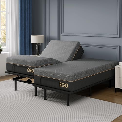 Image of EGOHOME Split King Adjustable Bed Frame and 12 inch Memory Foam Mattress