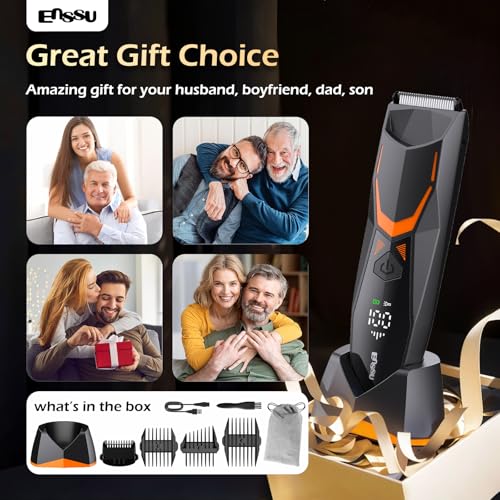 ENSSU Aparador de cabelo masculino, aparador de barba com lâmina de cerâmica segura para a pele, barbeador elétrico recarregável para cuidados corporais masculinos (preto e laranja) (Multicolor) - Imagem 7
