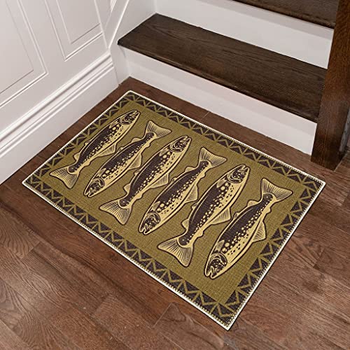 Benissimo Softwoven Rug, 24"X36" Front Door Mat, 85% Cotton Accent Area Rugs, Funny Animal Printed, Machine Washable, Runner Floor Mat For Washroom, Doormat, Kitchen Decor, Fish In A Row #TOP17
