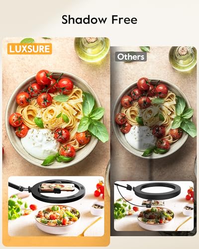 Image of LUXSURE Ring Light with Stand for Desk,Adjustable Overhead Phone Mount with 10 inch Selfie Light Phone Tripod with Ring Light and Remote, Phone Stand with Light for Video Recording,Live Stream,Cooking