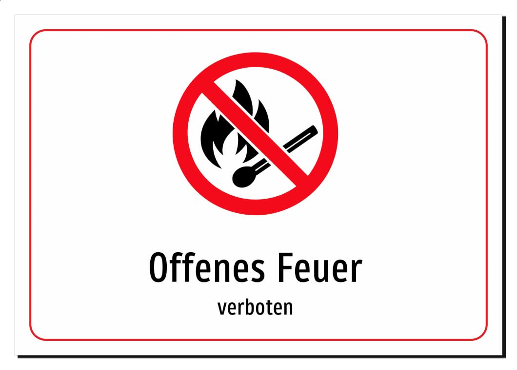Offenes Feuer - verboten – Aluminiumschild A4: 297x210mm – Mit Grafik und Text