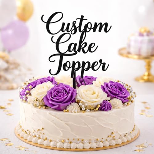 Image of Black Acrylic Custom Name Cake Topper | Personalized Happy Birthday Cake Topper for Kids & Adults | Elegant Cake Decoration for Birthday, Wedding & Anniversary