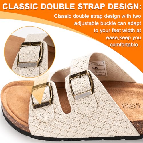 Image of Women's Comfy Arch Support Cork Footbed Adjustable Knitting Straps Indoor and Outdoor Slides Sandals