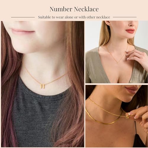 Number Necklace for Women Dainty 14K Gold Plated Pendant Necklace Charm Birth Month Personalized Jewelry Birthday Gift4