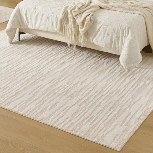 Tapete decorativo beige moderno 6 x 8 pies miniatura 6