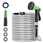 SPECILITE 100ft 304 Stainless Steel Garden Hose, Heavy Duty Flexible Metal Water Pipe with 2 Nozzles for Yard, Outdoor,No Kink and Tangle,Puncture Resistant