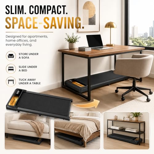Image of Walking Pad Treadmill, 8% Incline Under Desk Treadmill for Home Office | Quiet 2.5HP motor, 265 lb capacity, 0.6-4 MPH speed, 15 x 35.4 in belt, compact for small spaces